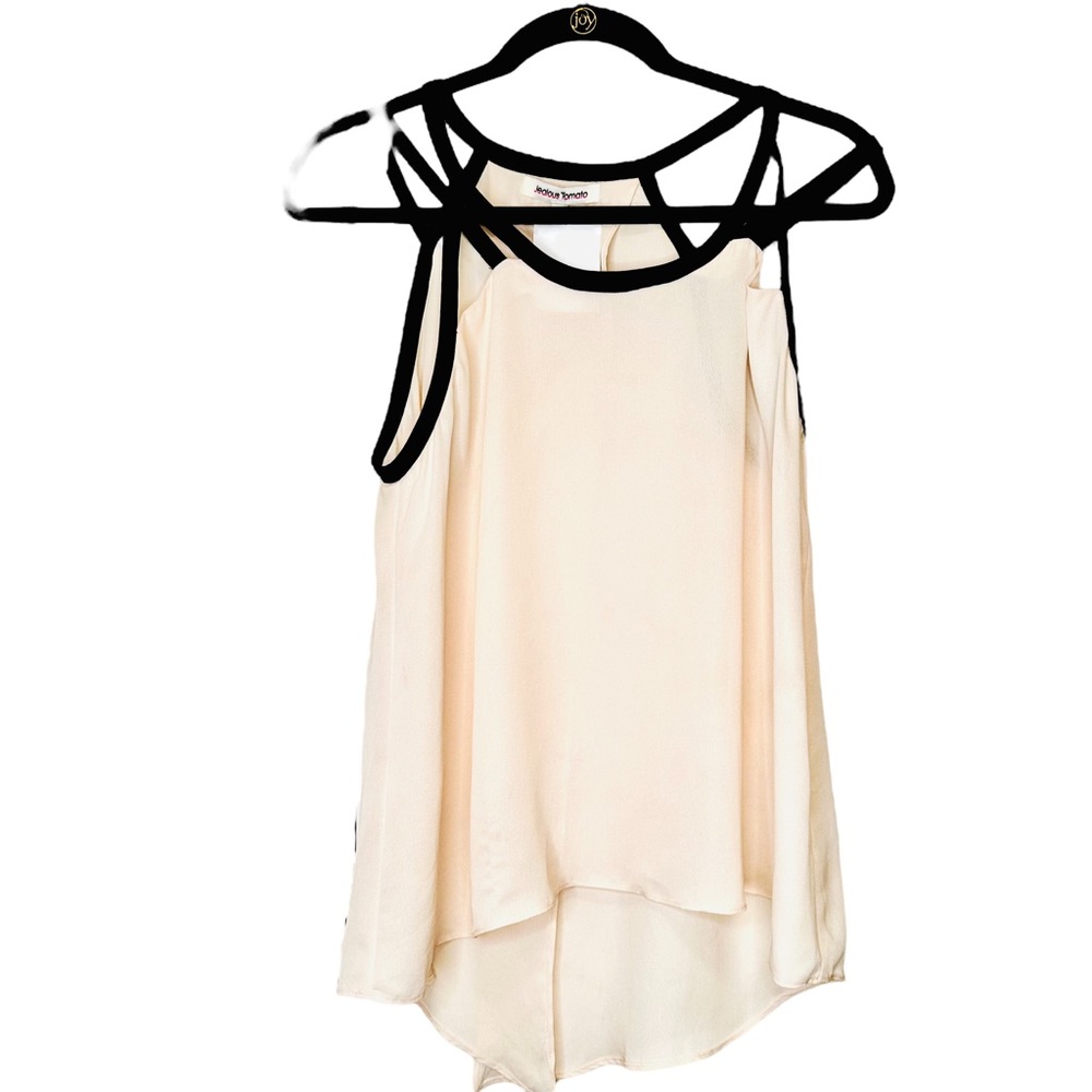 Jealous Tomato Ivory and Black tank top with Peek-A-Boo back. Size Large.